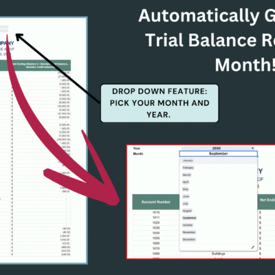 9 The trial balance report is created by month: pick the month and year from the drop-down list.