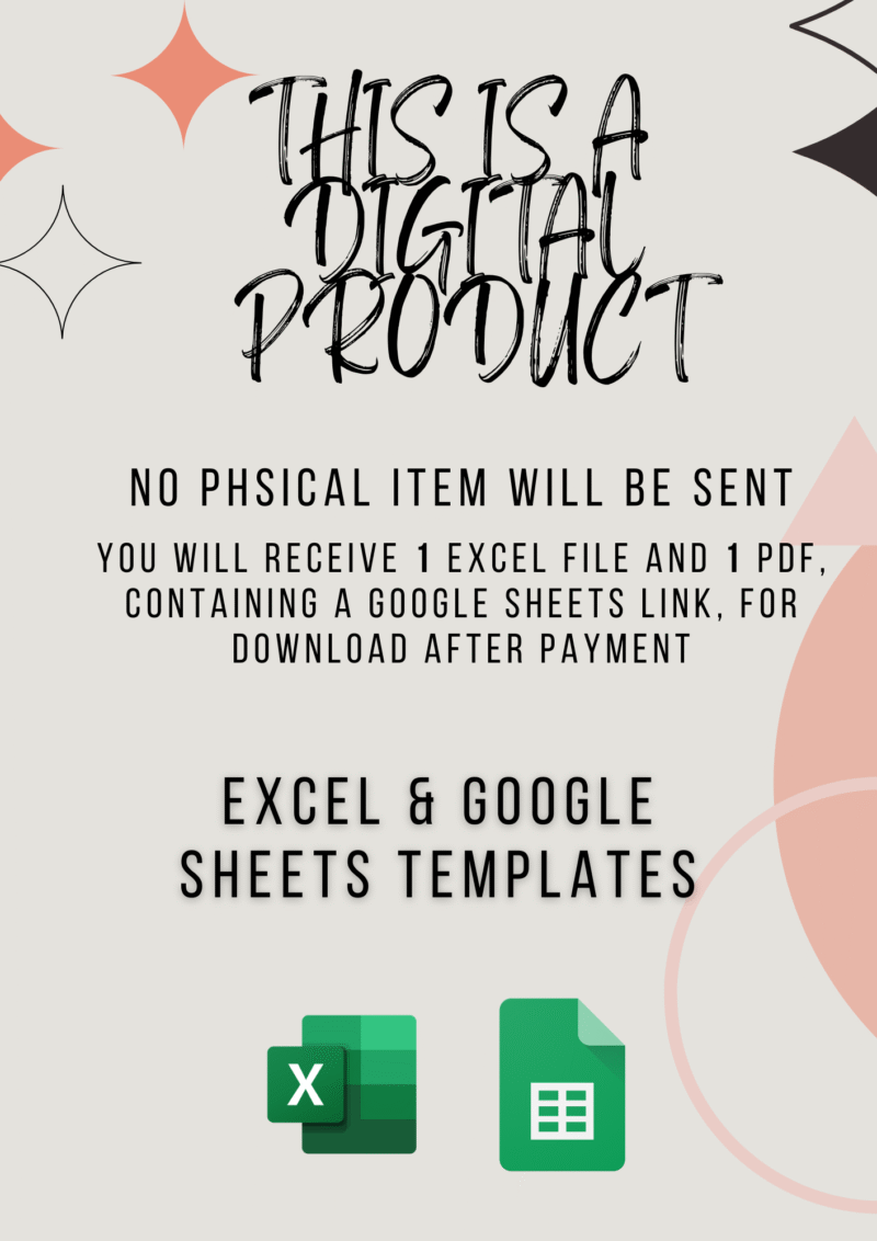 Balance Sheet This is a digital product; no physical item is sent. You receive 1 Excel file and 1 PDF with a Google Sheets link after payment. Excel and Google Sheets templates.