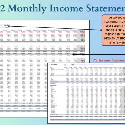 Beige Pastel Minimalist Thesis Defense Presentation Two monthly income statements are included, one for the current year and one for the prior year; pick any year and start month, and gross margins are calculated.