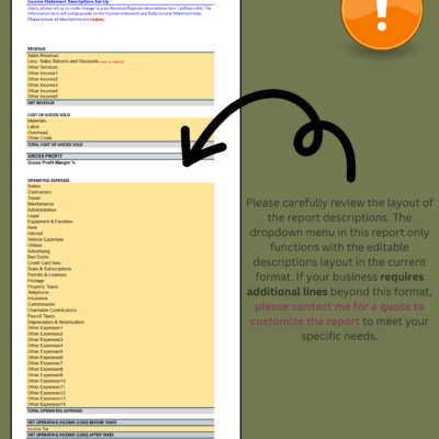 Personal (2) Income statement description setup: descriptions can be edited within the current layout; more lines can be added with a customization quote.