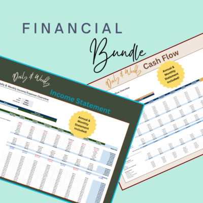 Trucking Spreadsheet Financial bundle: a daily and weekly income statement and a daily and weekly cash flow, each with annual and monthly statements included.