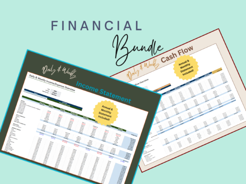 Financial bundle: a daily and weekly income statement and a daily and weekly cash flow, each with annual and monthly statements included.
