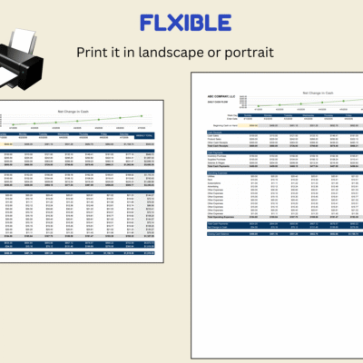 The daily cash flow can be printed in landscape or portrait.