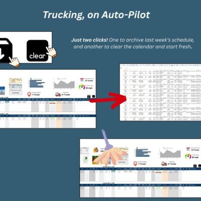 Two clicks: one archives last week's schedule and one clears the calendar to start fresh.