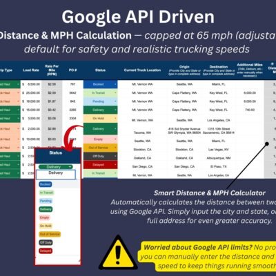 Google API distance and speed calculation, capped at 65 mph by default: enter city and state or a full address; distance and speed can also be entered manually.