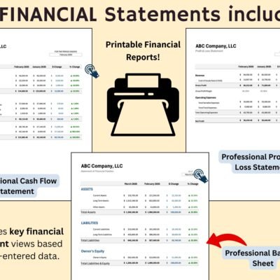 206 Printable financial statements created from your data: a cash flow statement, profit and loss statement and balance sheet.
