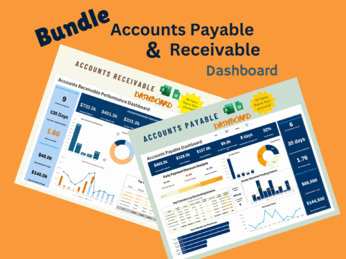 Bundle of the accounts payable and accounts receivable dashboards, each with an automatic aging report. Excel and Google Sheets.