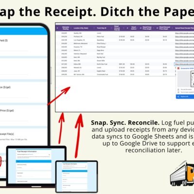 Snap the receipt: log fuel purchases and upload receipts from a phone, tablet or computer; the data syncs to Google Sheets.
