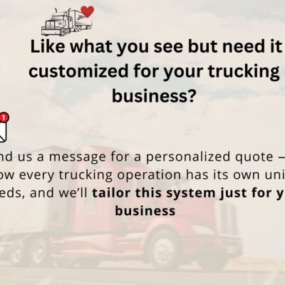 Copy of Trucking Spreadsheet (3) Customization: this system can be tailored to your trucking business. Send a message for a quote.