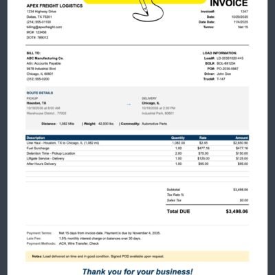 Every part of the trucking invoice can be edited.
