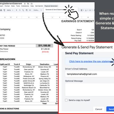 When the earnings statement is ready, choose Generate and Send Statement from the menu to open the Send Pay Statement window.