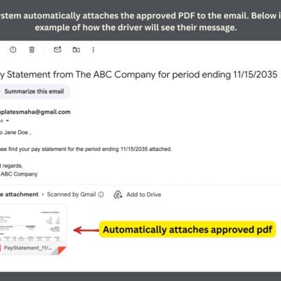 The approved PDF is attached to the email automatically; an example of the email the driver receives.